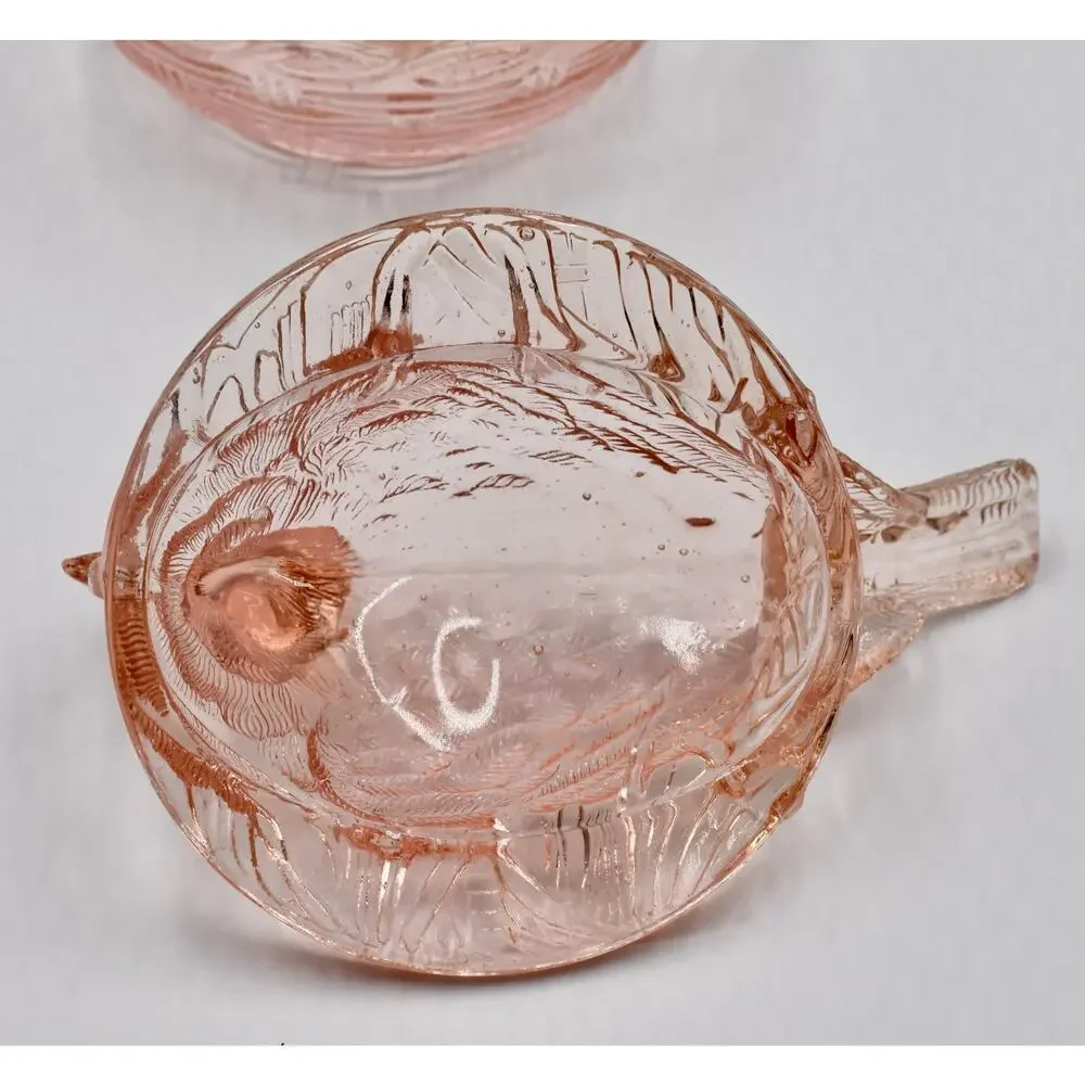 Vintage Hsinchu AA Imports Nesting Bird Pink Depression Glass Covered Bowl Dish